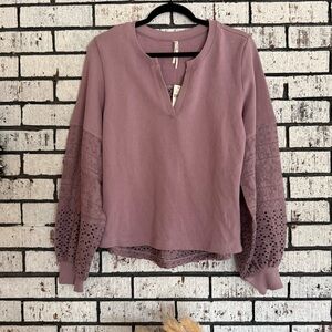 NWT Anthropologie Dusty Purple Lace Sleeve Sweatshirt
